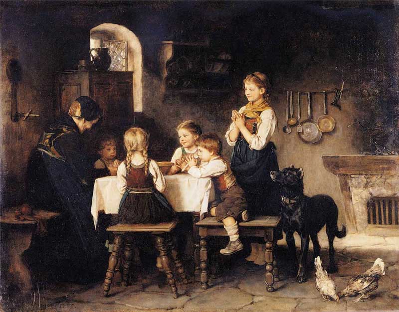 Franz Defregger: Anmut vor dem Essen. Gracias antes de comer. 1875